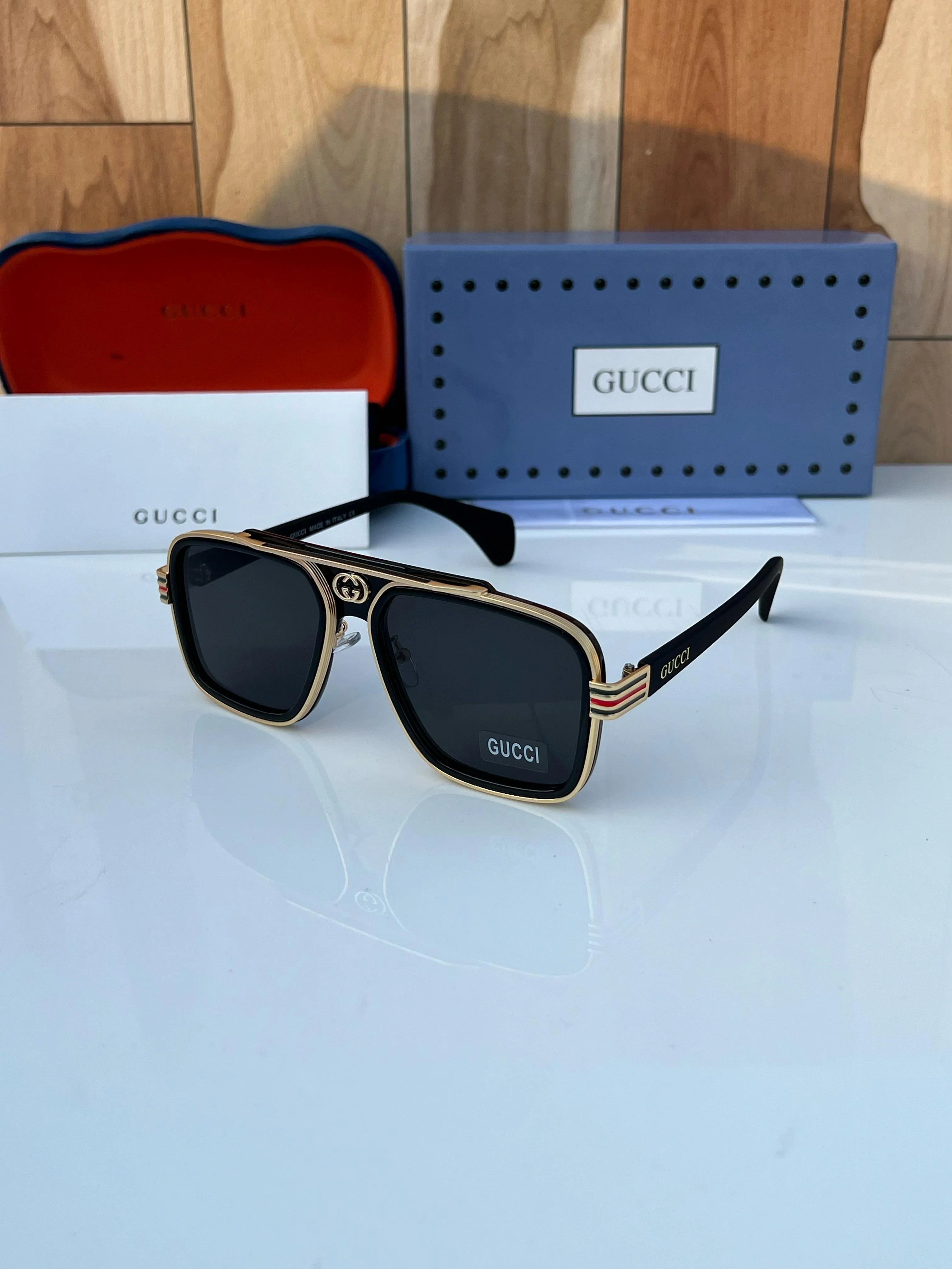 Guc_ci Black Gold Unisex Sunglass