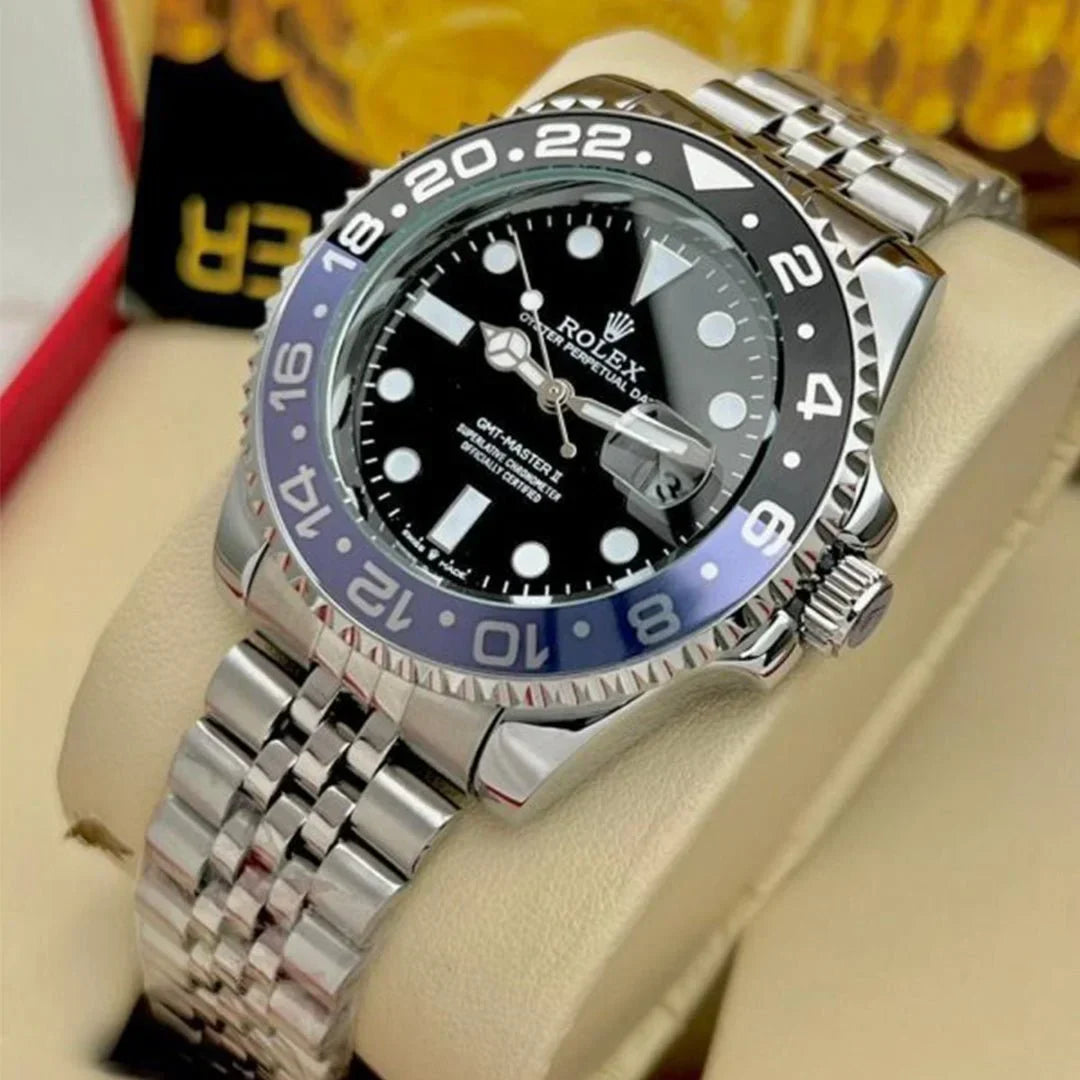 luxury Watch Gmt Master Silver Black Metal