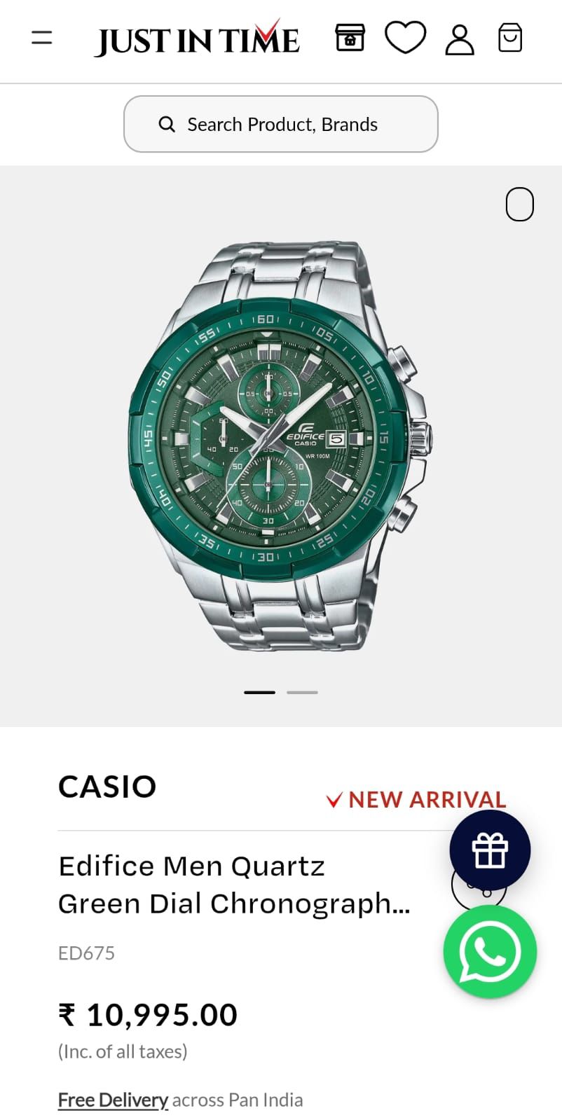 EDIFIC_E CLASSIC STANDARD CHRONOGRAPH WATCH WITH A GREEN ALUMINIUM BEZEL AND STAINLESS STEEL CASH AND BAND